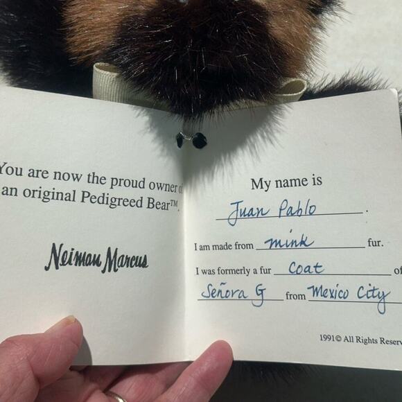 PEDIGREED BEAR by NEIMAN Marcus - Brown & Tan Mink Small 7”L x 7”W Bear - Picture 6 of 7